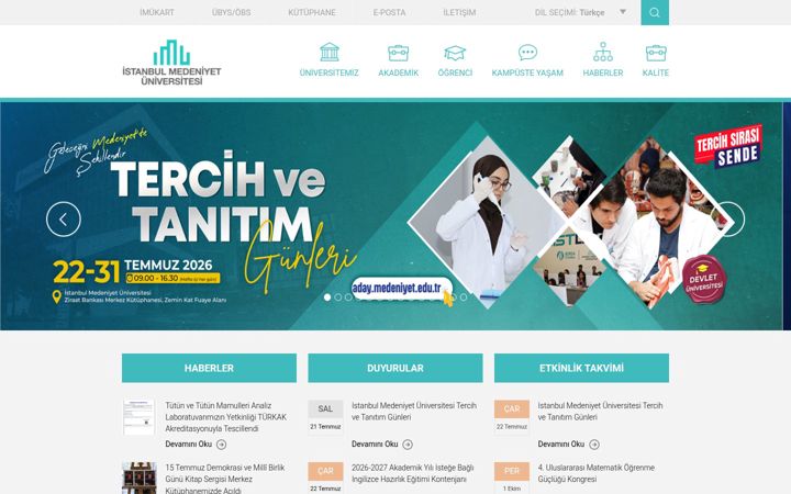 Screenshot of medeniyet.edu.tr
