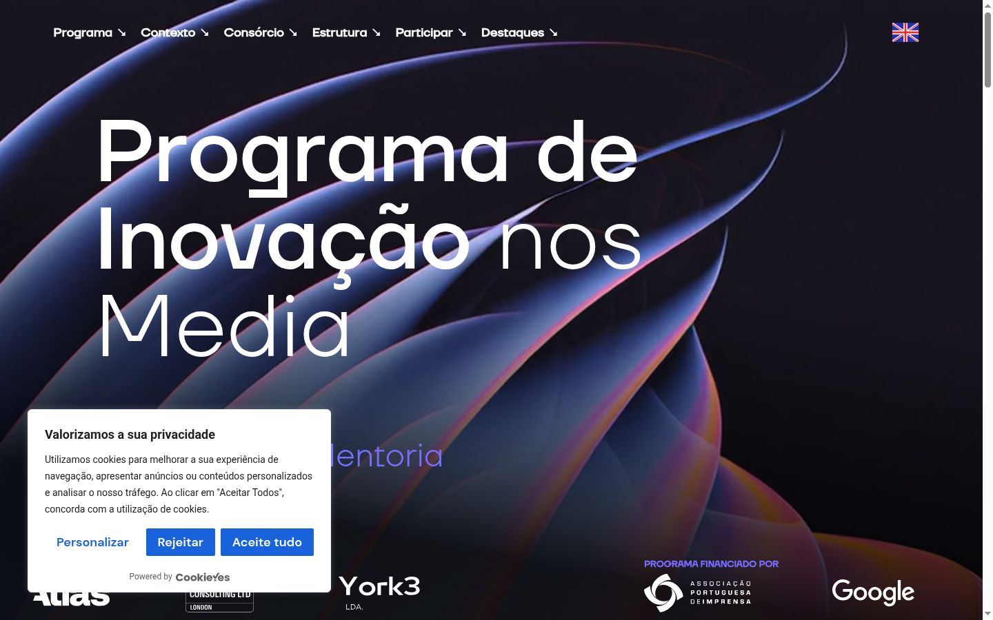 Captura de pantalla del banner de consentimiento mostrado antes de cualquier interacción