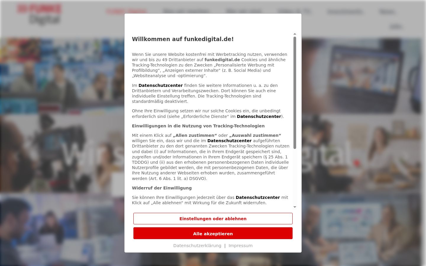 Captura de pantalla del banner de consentimiento mostrado antes de cualquier interacción