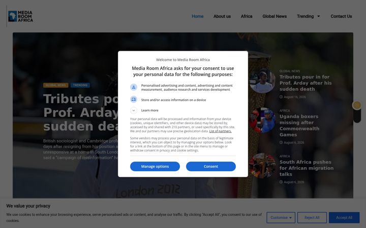 Screenshot of mediaroomafrica.com