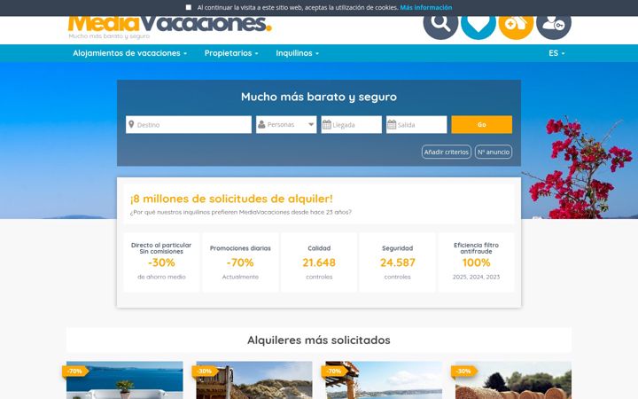 Screenshot of mediavacaciones.com