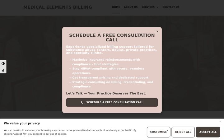 Screenshot of medicalelementsbilling.com