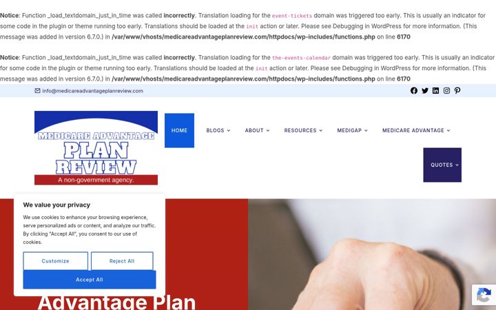 Screenshot of medicareadvantageplanreview.com