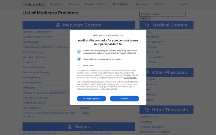 Kuvakaappaus sivustosta medicarelist.com