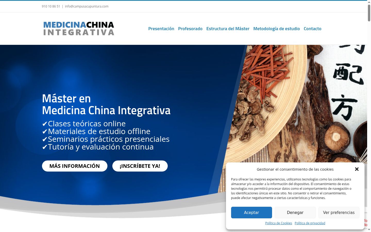 Captura de pantalla del banner de consentimiento mostrado antes de cualquier interacción