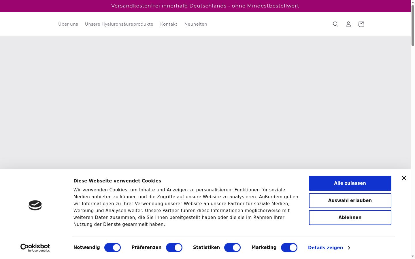Capture d'écran de la bannière de consentement affichée avant toute interaction