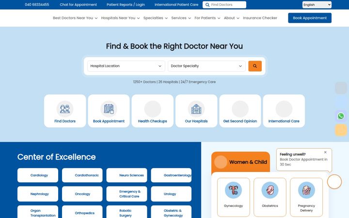 Snimka zaslona za medicoverhospitals.in