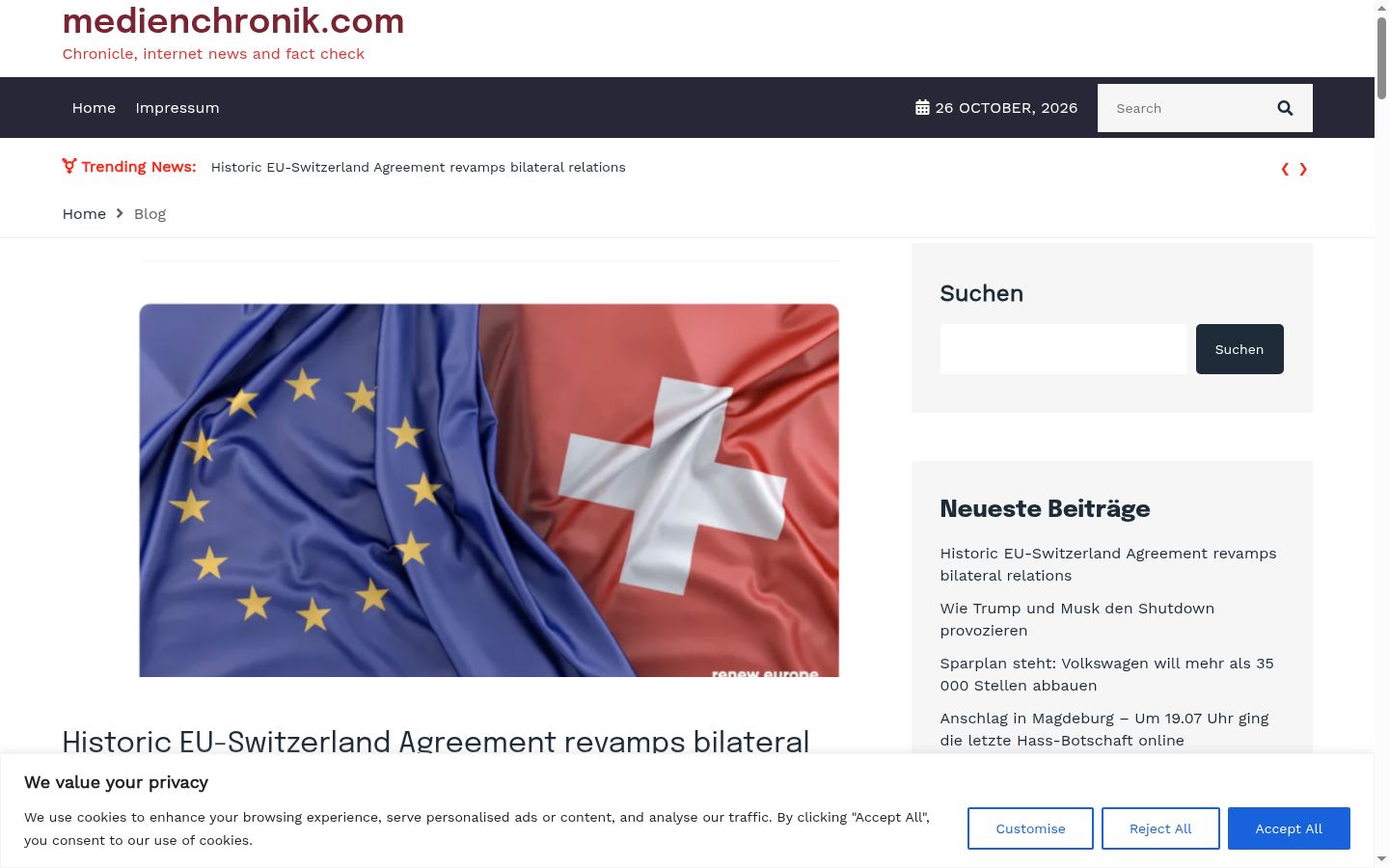 Captura de ecrã do banner de consentimento apresentado antes de qualquer interação