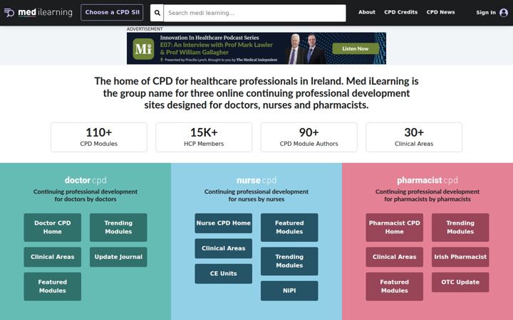 Skärmbild av medilearning.ie