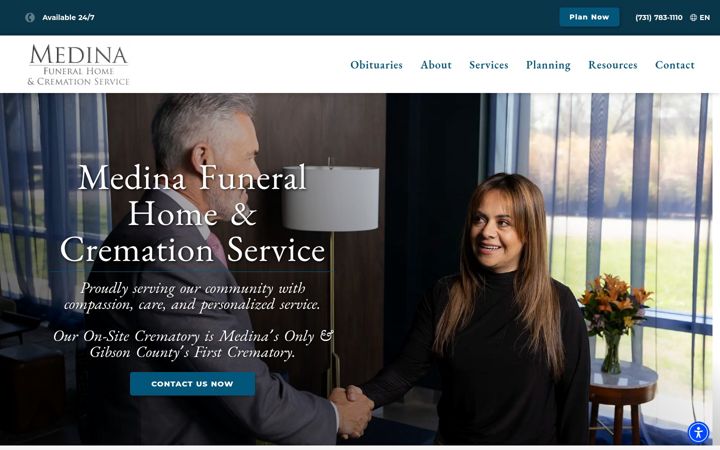 Screenshot of medinafuneralhome.com