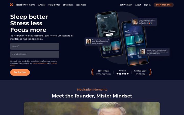 Screenshot of meditationmoments.com