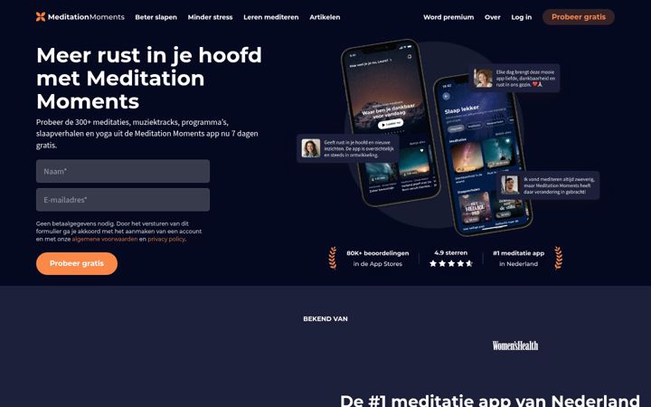 Skærmbillede af meditationmoments.nl