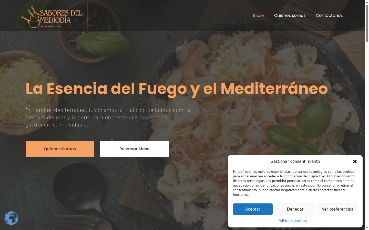Captura de pantalla del banner de consentimiento mostrado antes de cualquier interacción