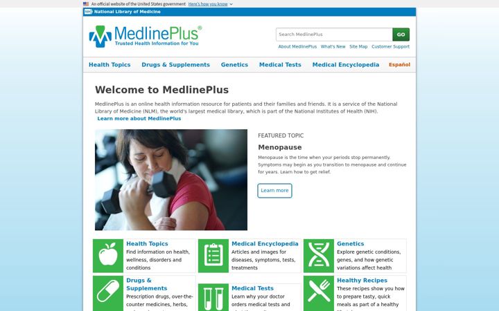 Snímek obrazovky medlineplus.gov