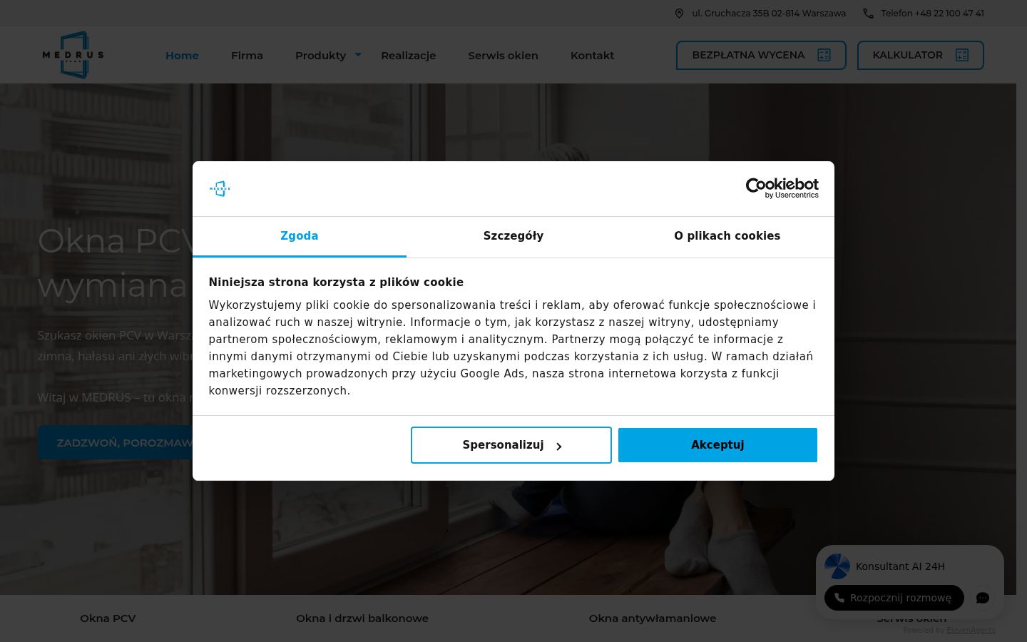 Zrzut ekranu banera zgody wyświetlanego przed jakąkolwiek interakcją