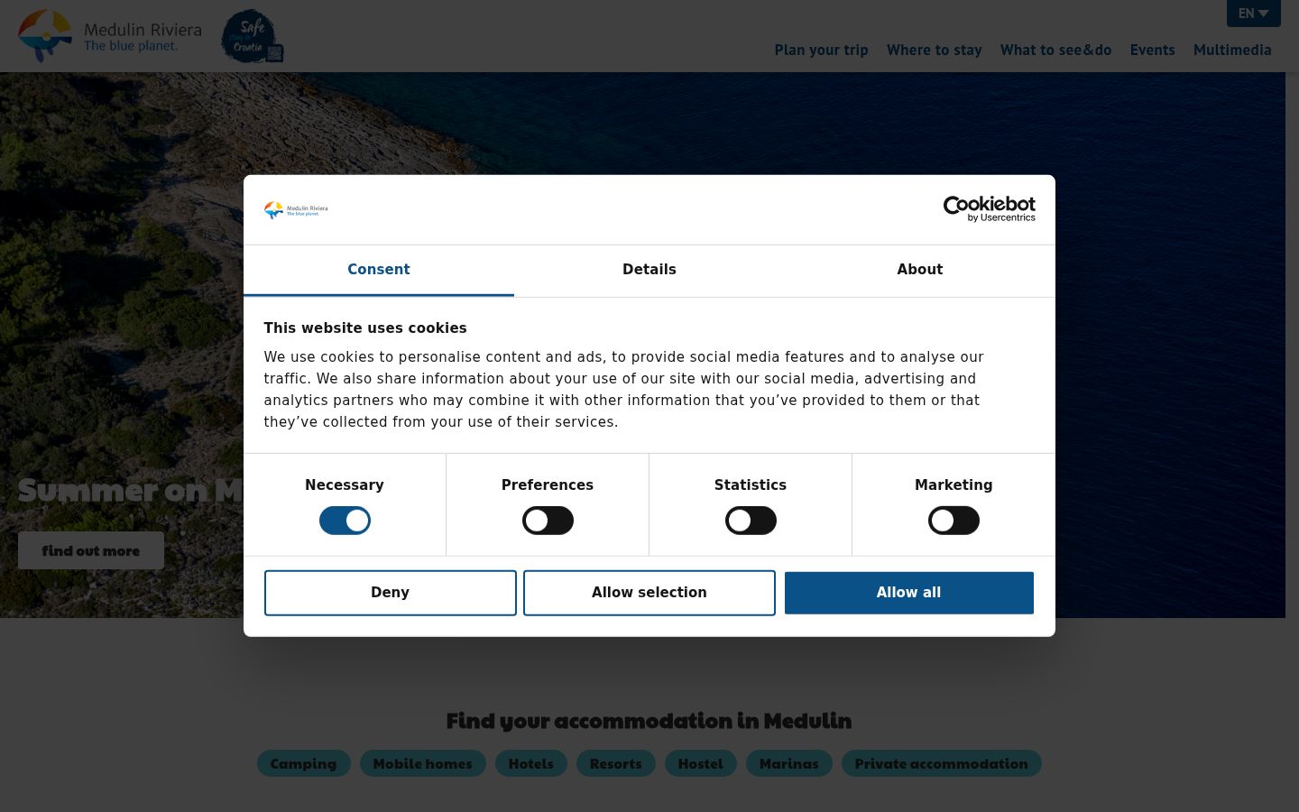 Screenshot of the consent banner shown before any interaction