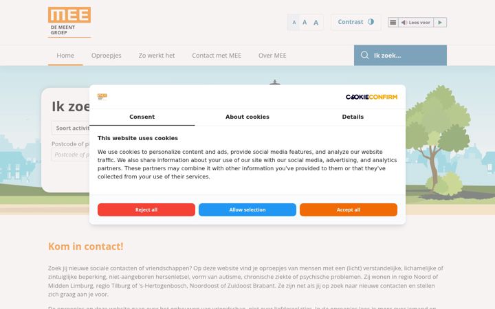 Screenshot of meeincontact.nl