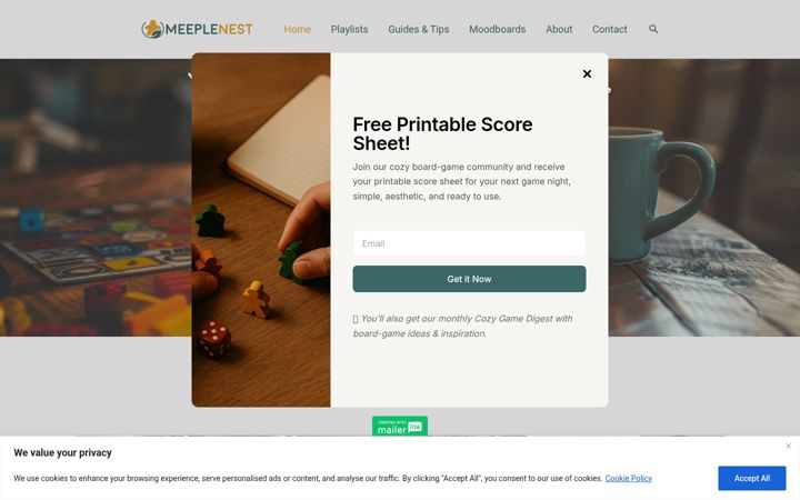 Screenshot of meeplenest.com
