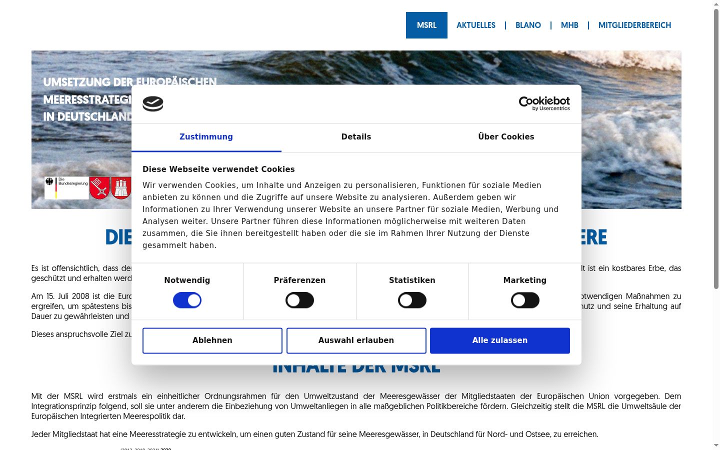 Captura de ecrã do banner de consentimento apresentado antes de qualquer interação