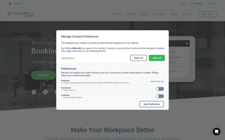 Screenshot of meetingroomapp.com