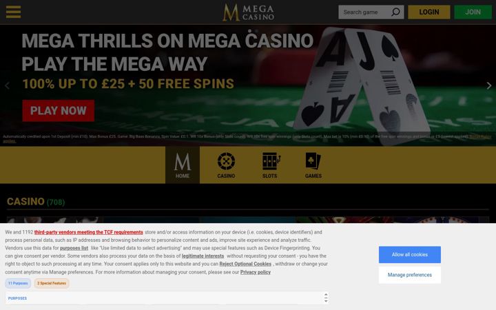 Screenshot ta' megacasino.co.uk