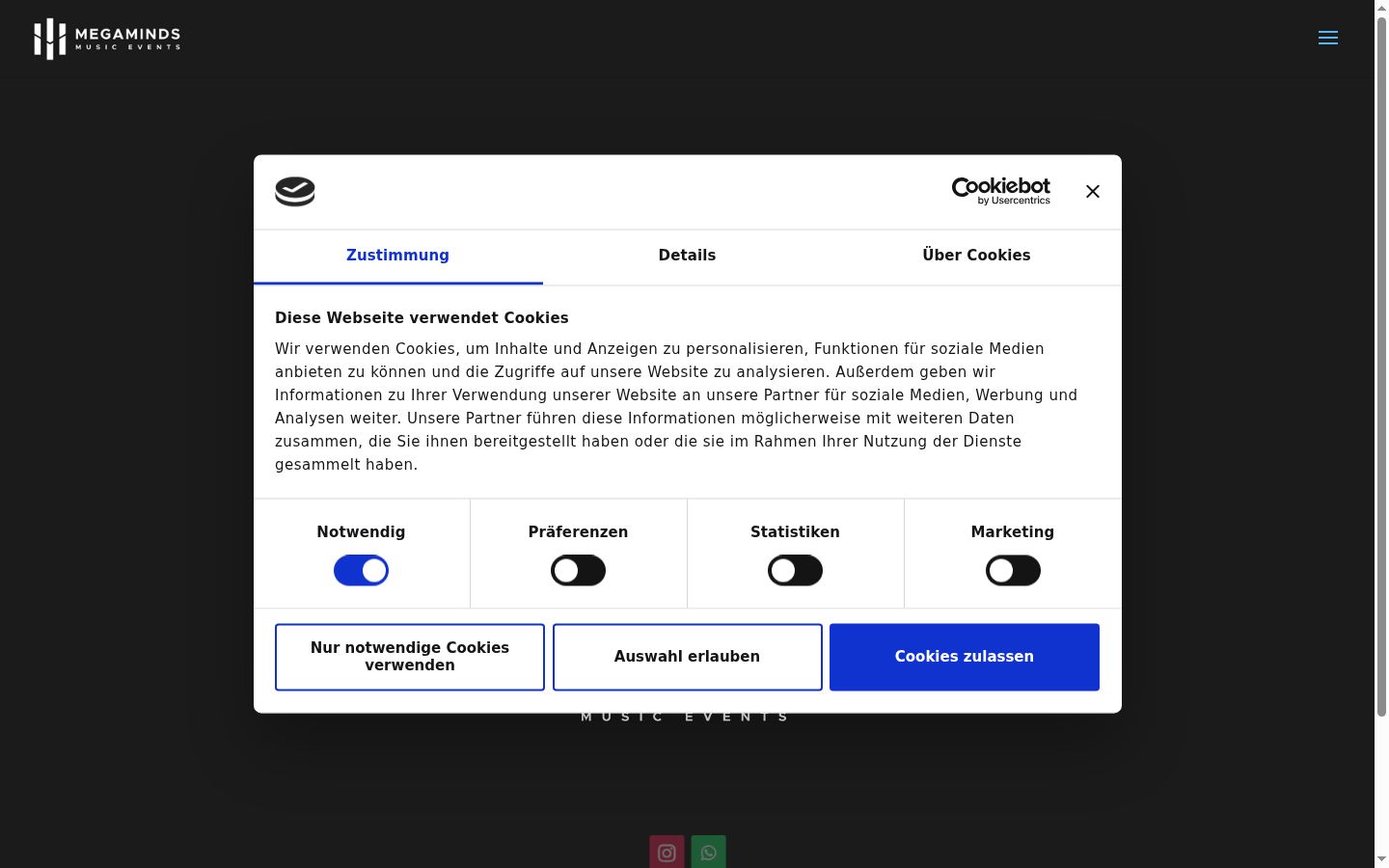Capture d'écran de la bannière de consentement affichée avant toute interaction