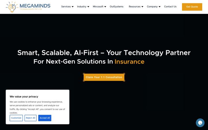 Screenshot of megamindstechnologies.com