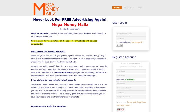 Screenshot of megamoneymailz.com