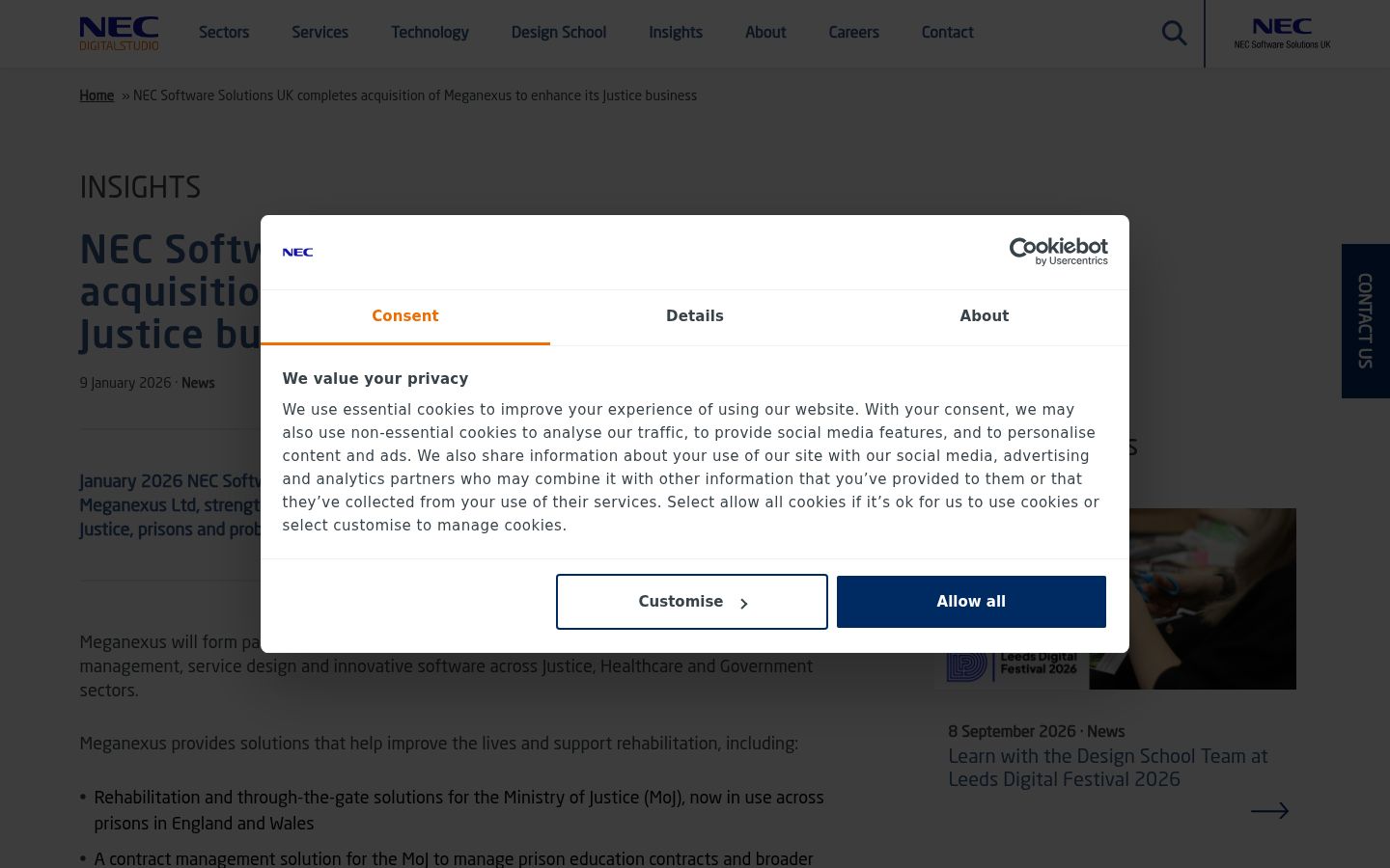 Screenshot del banner di consenso mostrato prima di qualsiasi interazione