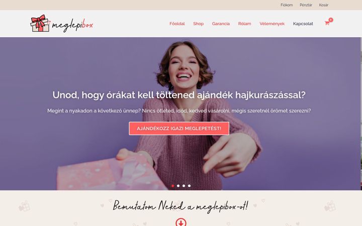 Screenshot von meglepibox.hu