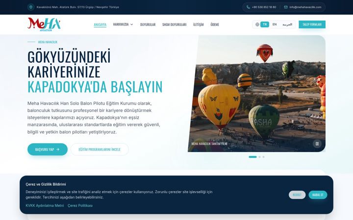 Screenshot of mehahavacilik.com
