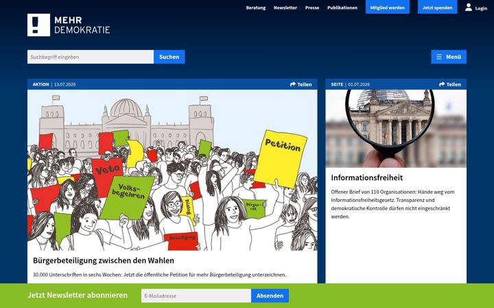 Screenshot of mehr-demokratie.de