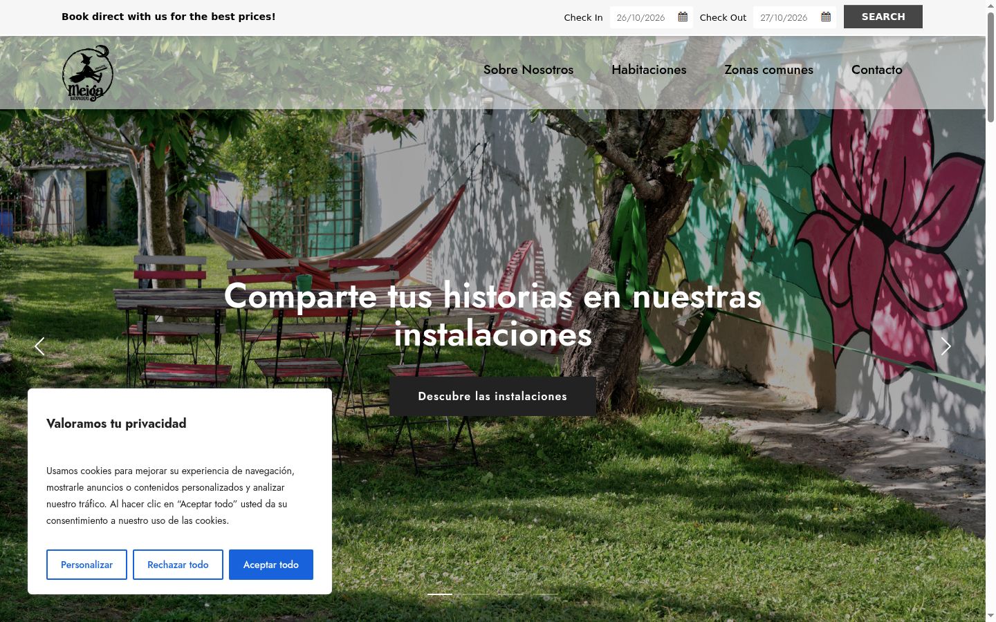 Captura de pantalla del banner de consentimiento mostrado antes de cualquier interacción