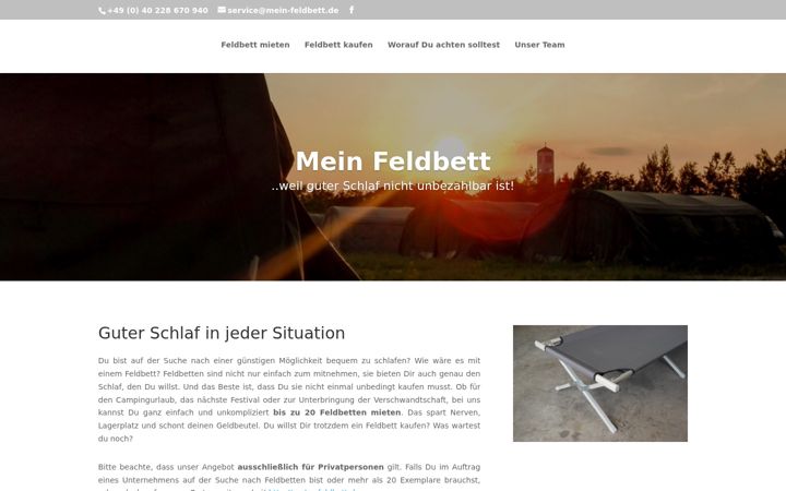 Screenshot ta' mein-feldbett.de