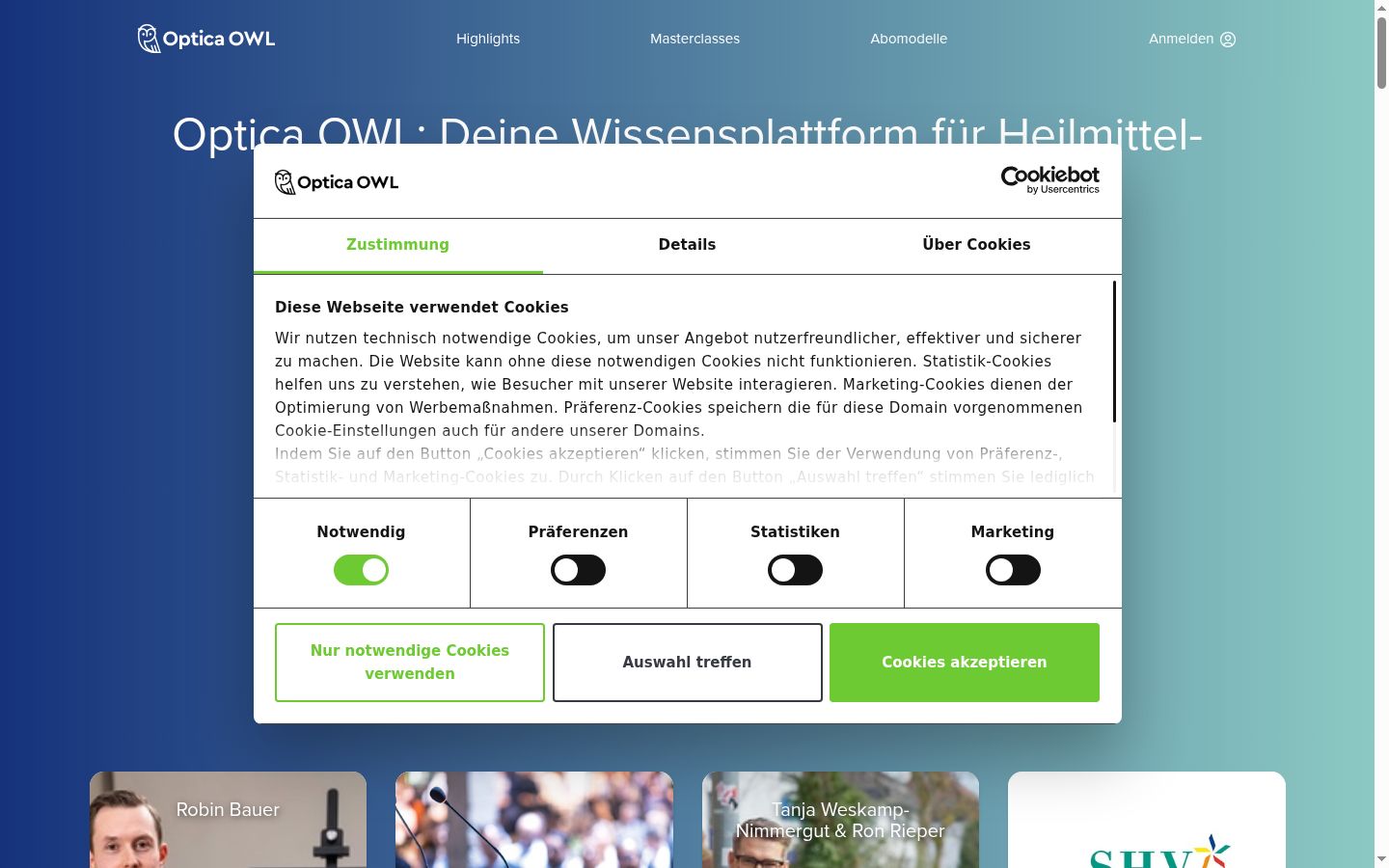 Screenshot of the consent banner shown before any interaction