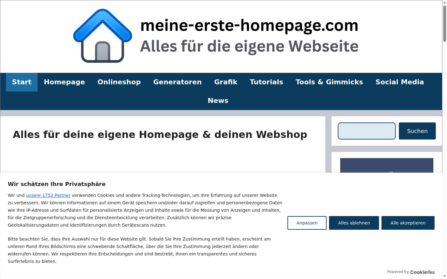 Screenshot del banner di consenso mostrato prima di qualsiasi interazione