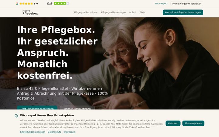 Screenshot of meine-pflegebox.com