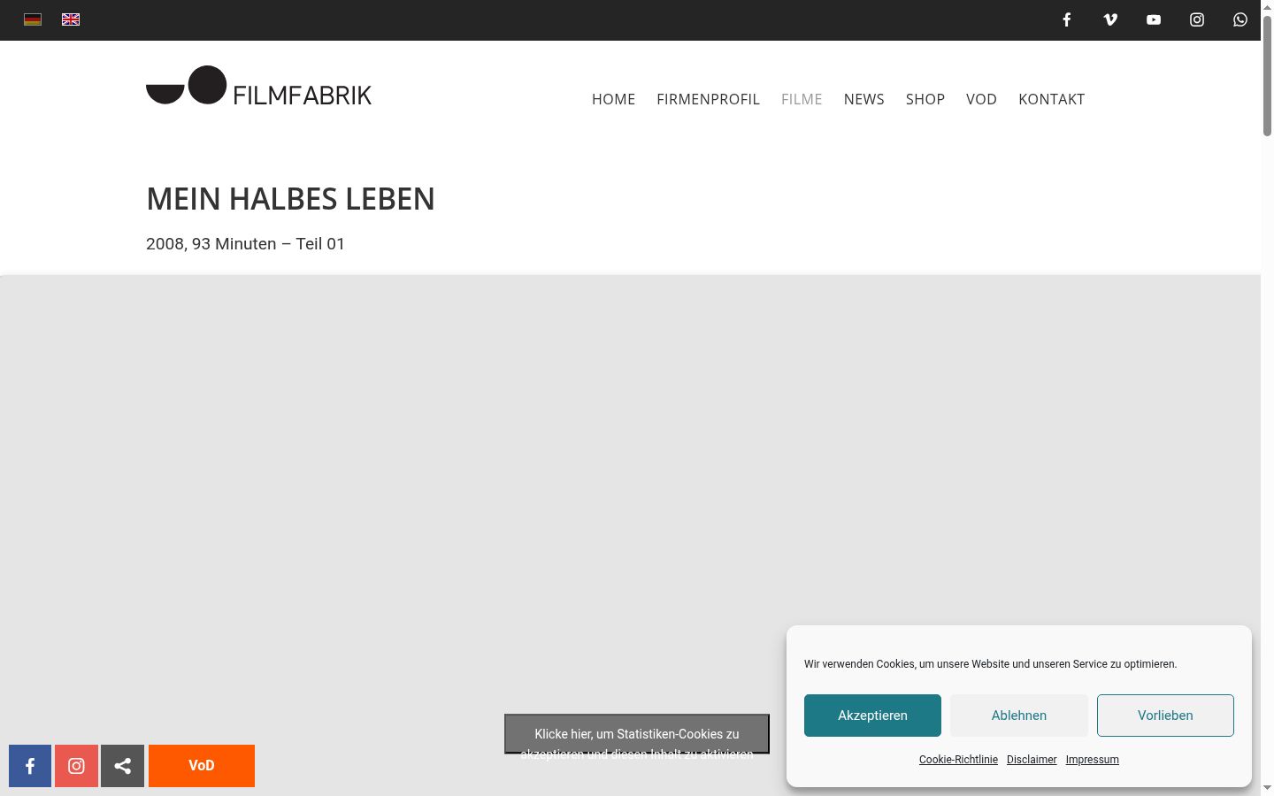 Screenshot des Einwilligungsbanners vor jeglicher Interaktion