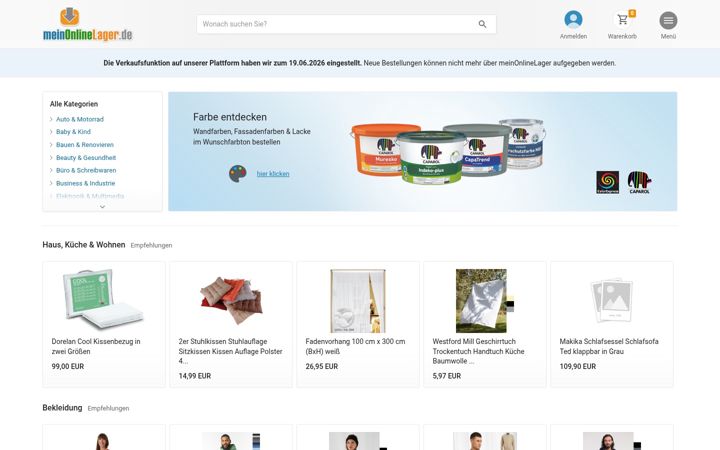 Screenshot of meinonlinelager.de