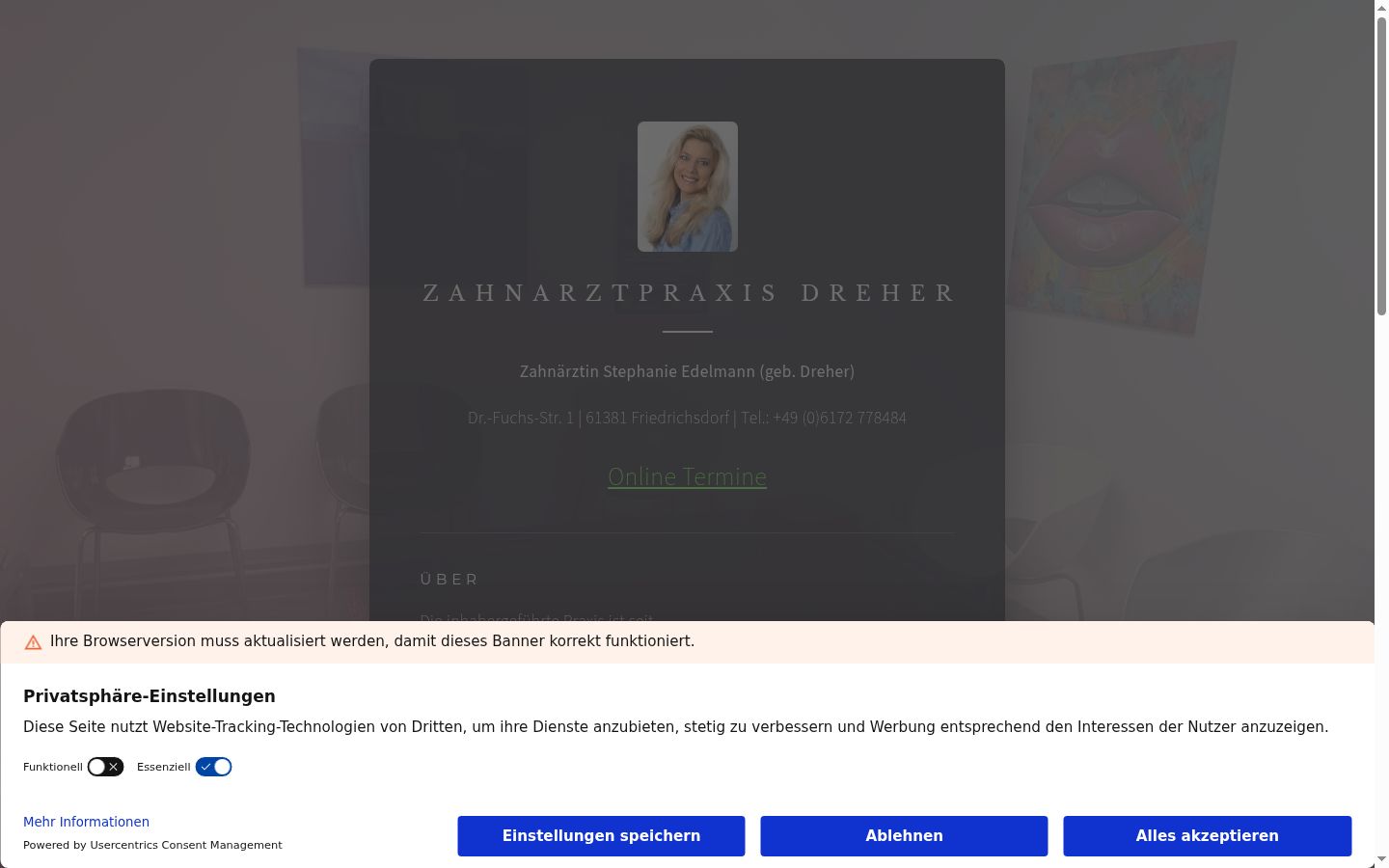 Snímek obrazovky baneru souhlasu zobrazeného před jakoukoli interakcí