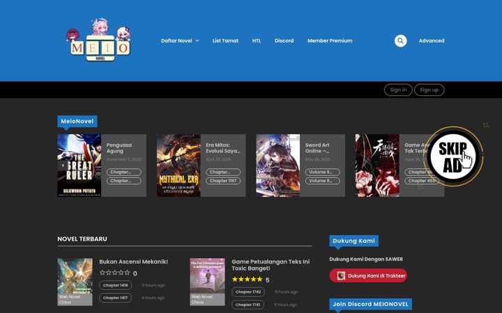 Screenshot of meionovels.com
