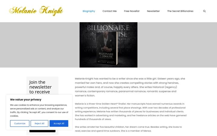 Screenshot of melanieknightauthor.com