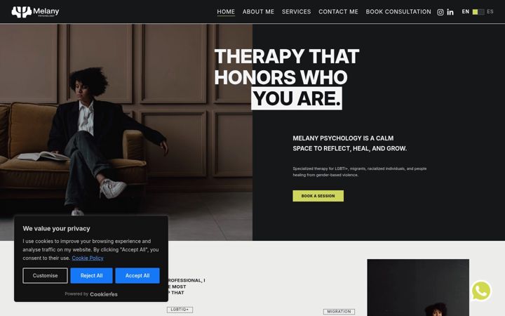 Screenshot of melanypsychology.com