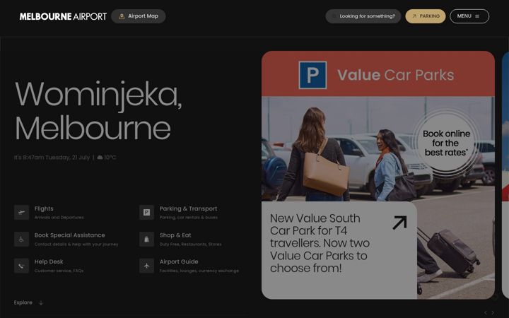 Screenshot of melbourneairport.com.au