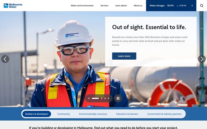 Snimka zaslona za melbournewater.com.au