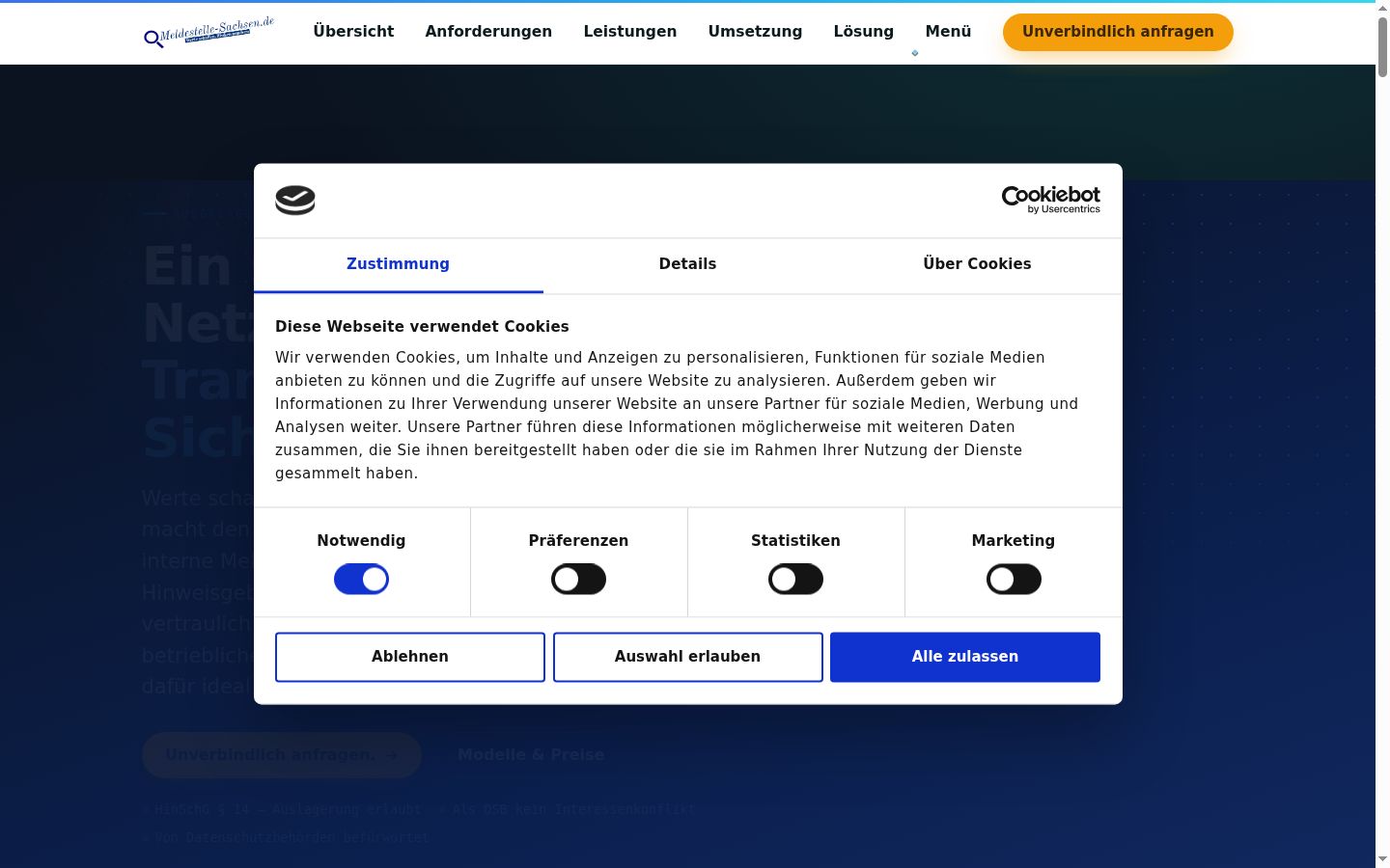 Screenshot del banner di consenso mostrato prima di qualsiasi interazione