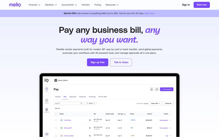Screenshot of melio.com