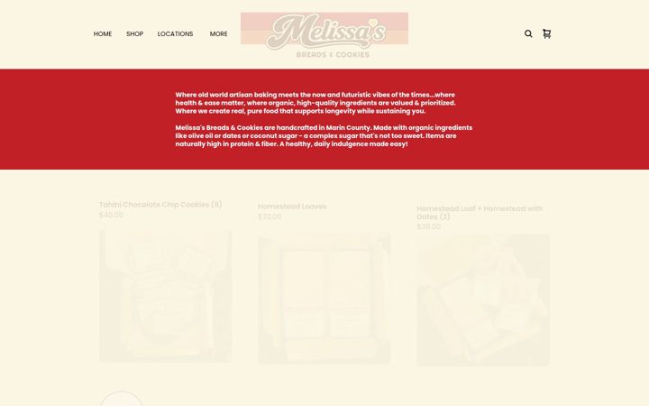 Screenshot of melissasbreads.com