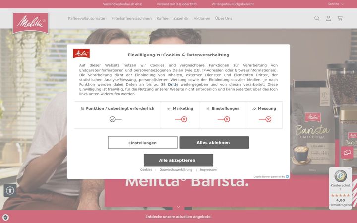 Screenshot of melitta.de