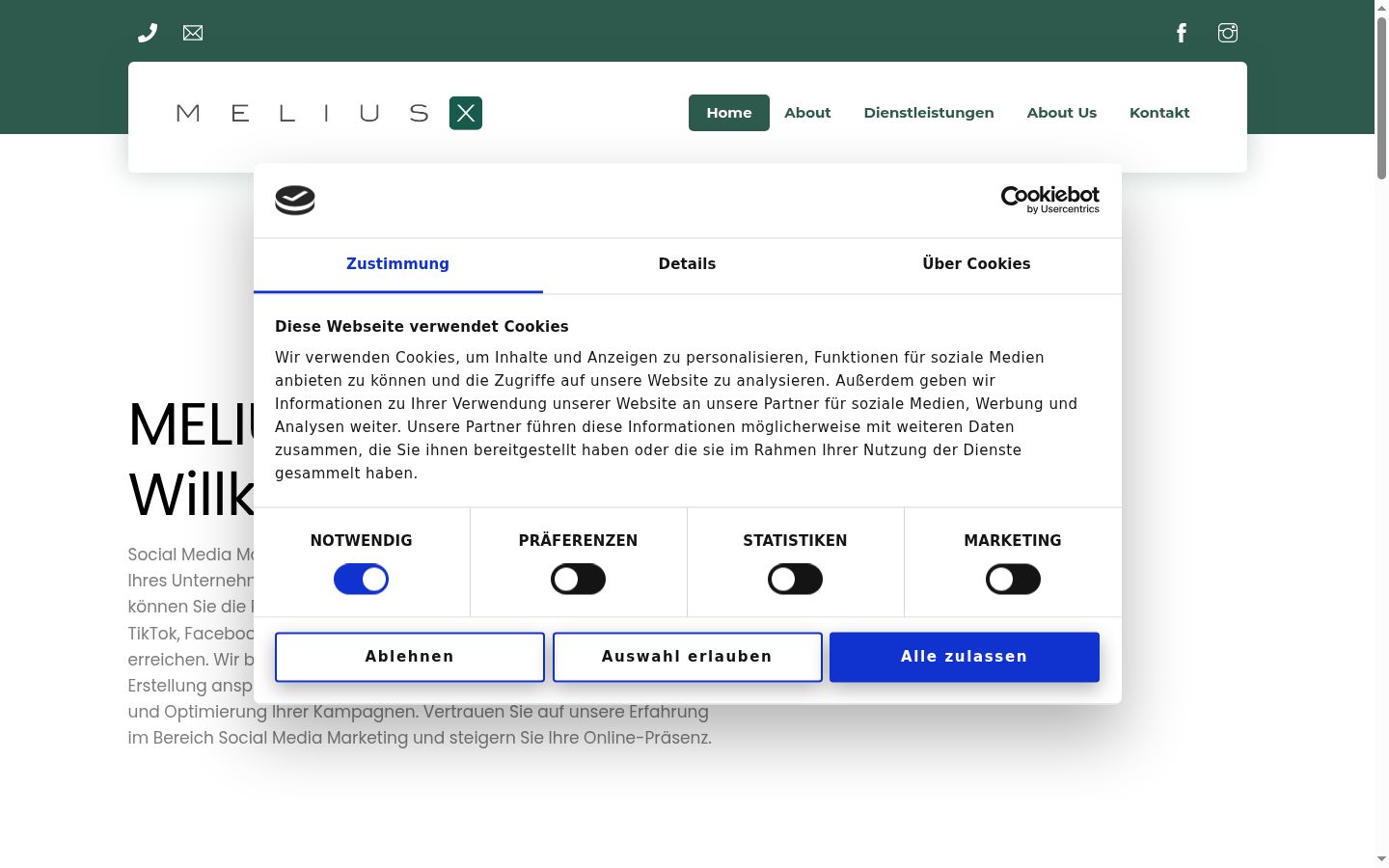 Captura de pantalla del banner de consentimiento mostrado antes de cualquier interacción